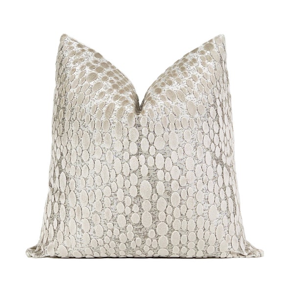 Pebbles Cut Velvet Pillow Cover | Ivory Cream Designer Throw Pillow Cover | 18x18, 20x20, 22x22, 24x24, 26x26, Lumbar 14x48