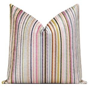 Confetti Velvet Pillow Cover, Stripe Colorful Designer Pillow Cover, Multi color throw pillow cover 20x20, 22x22, 24x24, 26x26, XL Lumbar