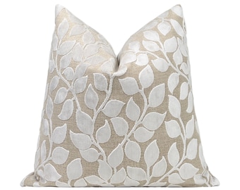 Ivy Cut Velvet Pillow Cover, Ivory Leaf Velvet Throw Pillow Cover 20x20, 22x22, 24x24, 26x26, Neutral Designer Pillow Cover