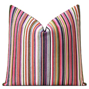 Fiesta Stripe Cut Velvet Pillow Cover, Colorful Designer Velvet Pillow Cover, Multi color throw pillow cover, 20x20, 22x22, 24x24, XL Lumbar
