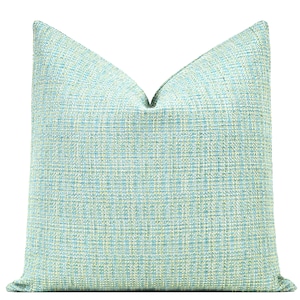 Signature Tweed : Robin's Egg Throw Pillow Cover | Designer Woven Pillow Sham | Lumbar | Bedroom Decor