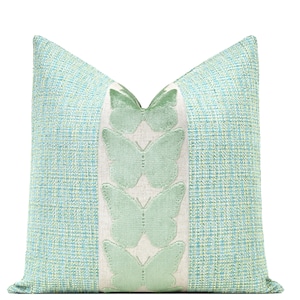 Signature Tweed: Robin's Egg Throw Pillow Cover with Large Mint Green Butterfly Trim