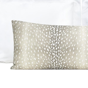 XL Lumbar Pillow Cover, Grey Extra Long Lumbar Pillow Cover, Vern Yip Antelope Linen Print Pillow Cover 14x36, 14x48, Bedroom Decor