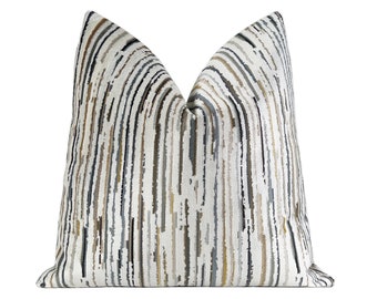 Rimini Stripe Velvet Pillow Cover in Capri, Cream Blue Gray Beige Designer Velvet Pillow Cover, Multi color throw pillow cover