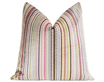 Confetti Velvet Pillow Cover, Stripe Colorful Designer Pillow Cover, Multi color throw pillow cover 20x20, 22x22, 24x24, 26x26, XL Lumbar