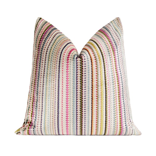 Confetti Velvet Pillow Cover, Stripe Colorful Designer Pillow Cover, Multi color throw pillow cover 20x20, 22x22, 24x24, 26x26, XL Lumbar