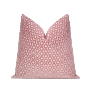 Blush Geometric Cut Velvet Pillow Cover, Blush Pink Designer Throw Velvet Pillow Cover 18x18, 20x20, 22x22, 24x24, 26x26, Lumbar Cover