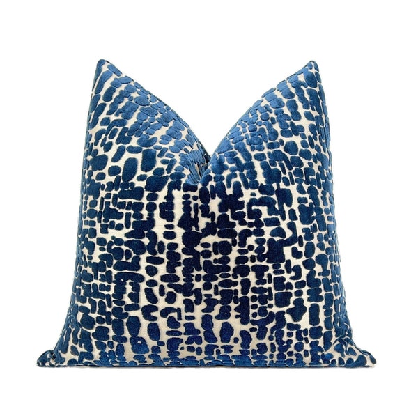 Navy Pebblestone Cut Velvet Pillow Cover| Navy Gold Throw Pillow Cover 18x18, 20x20, 22x22, 24x24, 26x26, Lumbar Cover
