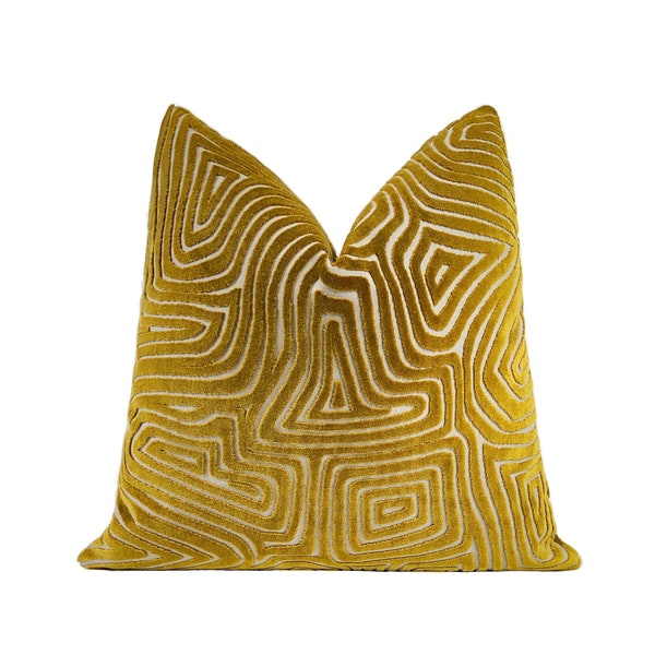 Gold Labyrinth Cut Velvet Pillow Cover, Gold Velvet Pillow Cover,  Luxurious Throw Pillow Cover 18x18, 20x20, 22x22, 24x24, 26x26