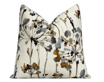 Gray Gold Floral Pillow Cover,  Modern Throw Pillow Cover, 18x18, 20x20, 22x22, 24x24, 26x26, 14x20