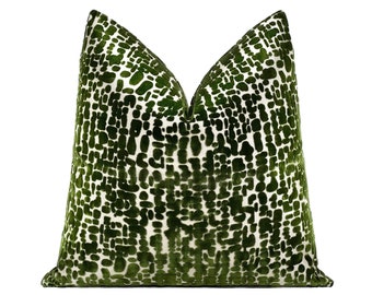 Forest Green Pebblestone Cut Velvet Pillow Cover, Green Designer Velvet Throw Pillow Cover 18x18, 20x20, 22x22, 24x24, 26x26, Lumbar Cover