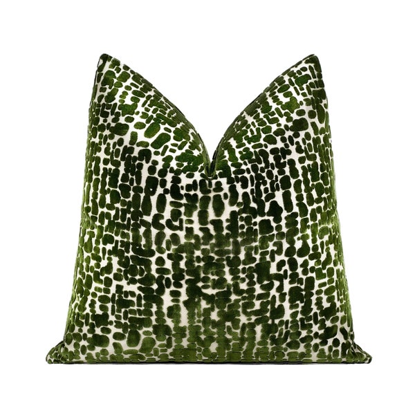 Forest Green Pebblestone Cut Velvet Pillow Cover, Green Designer Velvet Throw Pillow Cover 18x18, 20x20, 22x22, 24x24, 26x26, Lumbar Cover