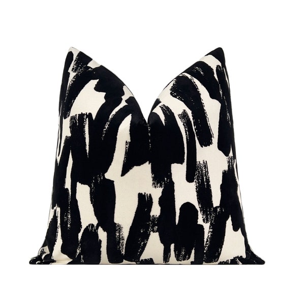 Domino Velvet Pillow Cover | Black Ivory Designer Velvet Throw Pillow Cover