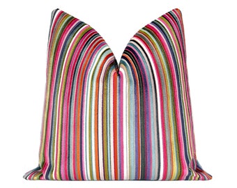 Fiesta Stripe Cut Velvet Pillow Cover, Colorful Designer Velvet Pillow Cover, Multi color throw pillow cover, 20x20, 22x22, 24x24, XL Lumbar