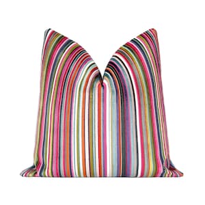 Fiesta Stripe Cut Velvet Pillow Cover, Colorful Designer Velvet Pillow Cover, Multi color throw pillow cover, 20x20, 22x22, 24x24, XL Lumbar