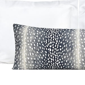 XL Lumbar Pillow Cover, Navy Blue Extra Long Lumbar Pillow Cover, Vern Yip Antelope Linen Print Pillow Cover 14x36, 14x48, Bedroom Decor