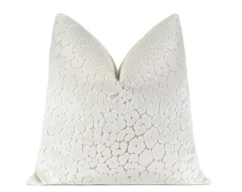 Alabaster Leopard Cut Velvet Pillow Cover, Off White Designer Throw Pillow Cover 8x18, 20x20, 22x22, 24x24, 26x26, Lumbar Cover