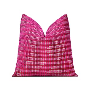 Fuchsia Geometric Cut Velvet Pillow Cover, Magenta Cut Velvet Designer Throw Pillow Cover 18x18, 20x20, 22x22, 24x24, 26x26, Lumbar Cover