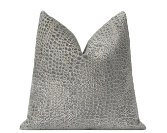 Alligator Cut Velvet Pillow Cover | Steel Blue Designer Cut Velvet Throw Pillow Cover 18x18, 20x20, 22x22, 24x24, 26x26, XL Lumbar Cover