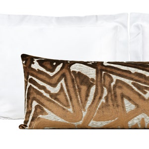 XL Lumbar Pillow Cover, Brown Abstract Designer Cut Velvet Extra Long Lumbar Pillow Cover 14x36, 14x48, Bedroom Decor