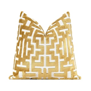 Gold Prism Cut Velvet Pillow Cover, Gold Designer Cut Velvet Throw Pillow Cover 18x18, 20x20, 22x22, 24x24, 26x26, Lumbar Pillow Cover