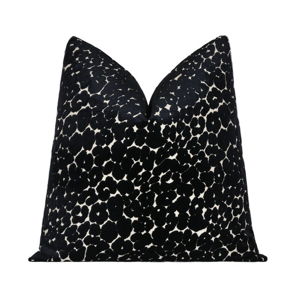 Black Leopard Cut Velvet Pillow Cover | Noir Designer Cut Velvet Throw Pillow Cover 18x18, 20x20, 22x22, 24x24, 26x26, XL Lumbar Cover