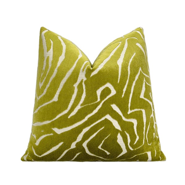 Abstract Cut Velvet Pillow Cover, Chartreuse Green Designer Throw Velvet Pillow Cover 18x18, 20x20, 22x22, 24x24, 26x26, Lumbar Cover