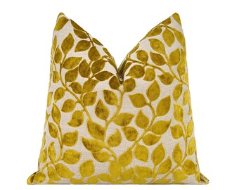 Ivy Cut Velvet Pillow Cover| Gold Leaf Designer Cut Velvet Throw Pillow Cover 20x20, 22x22, 24x24, 26x26, Lumbar Pillow Cover