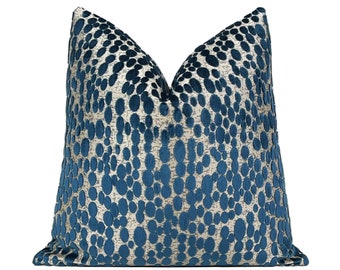 Pebbles Cut Velvet Pillow Cover| Teal Blue Designer Throw Pillow Cover 18x18, 20x20, 22x22, 24x24, 26x26, Lumbar Cover