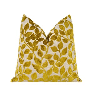 Ivy Cut Velvet Pillow Cover| Gold Leaf Designer Cut Velvet Throw Pillow Cover 20x20, 22x22, 24x24, 26x26, Lumbar Pillow Cover