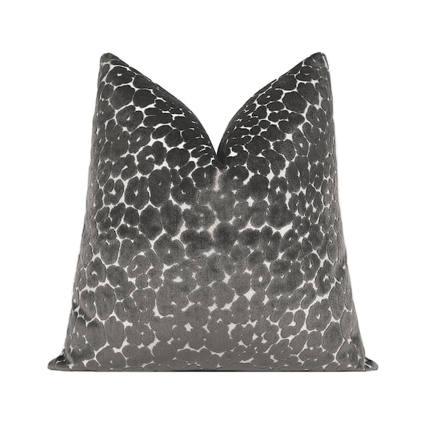 Graphite Leopard Cut Velvet Pillow Cover, Dark Grey Designer Cut Velvet Throw Pillow Cover 18x18, 20x20, 22x22, 24x24, 26x26, Lumbar Cover