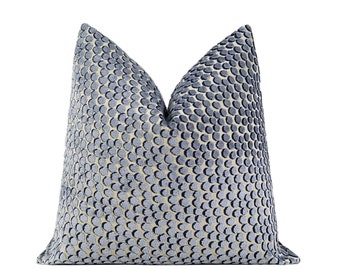Blue Dot Cut Velvet Pillow Cover| Blue Designer Throw Pillow Cover 18x18, 20x20, 22x22, 24x24, 26x26, XL Lumbar Cover