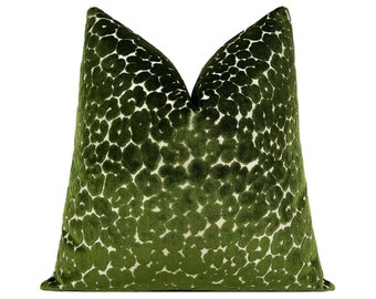 Leopard Cut Velvet Pillow Cover | Parsley Green Designer Throw Pillow Cover 18x18, 20x20, 22x22, 24x24, 26x26, XL Lumbar Cover