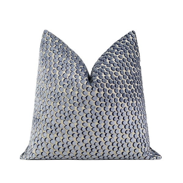 Blue Dot Cut Velvet Pillow Cover| Blue Designer Throw Pillow Cover 18x18, 20x20, 22x22, 24x24, 26x26, XL Lumbar Cover