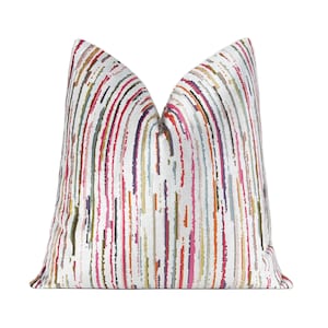 Rimini Berry Velvet Pillow Cover, Colorful Stripe Designer Pillow Cover, Multi color pillow cover 18x18, 20x20, 22x22, 24x24, 26x26, Lumbar