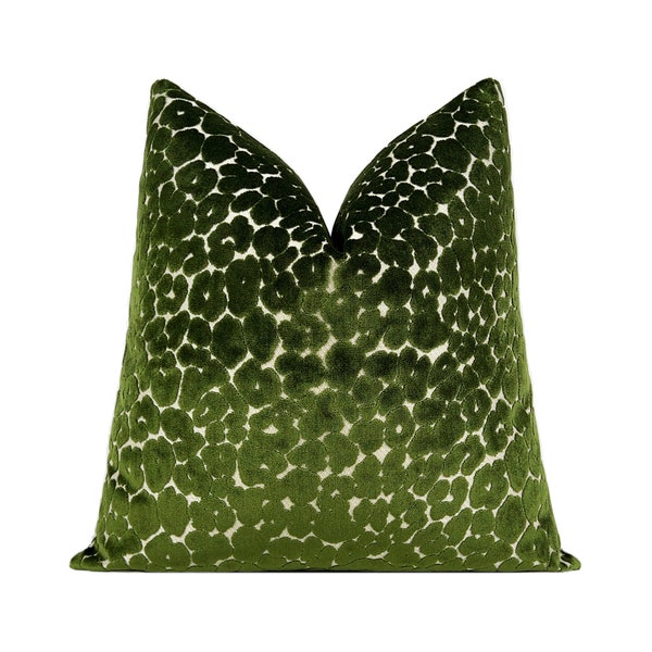 Leopard Cut Velvet Pillow Cover | Parsley Green Designer Throw Pillow Cover 18x18, 20x20, 22x22, 24x24, 26x26, XL Lumbar Cover