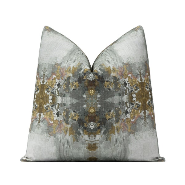 Grey Gold Abstract Pillow Cover,  Modern Throw Pillow Cover, 18x18, 20x20, 22x22, 24x24, Lumbar Cover