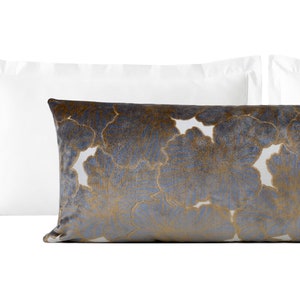 XL Lumbar Pillow Cover with Insert, Chloe Cut Velvet Extra Long Lumbar Pillow, Gray Gold Alabaster Floral Designer Pillow 14x36, 14x48