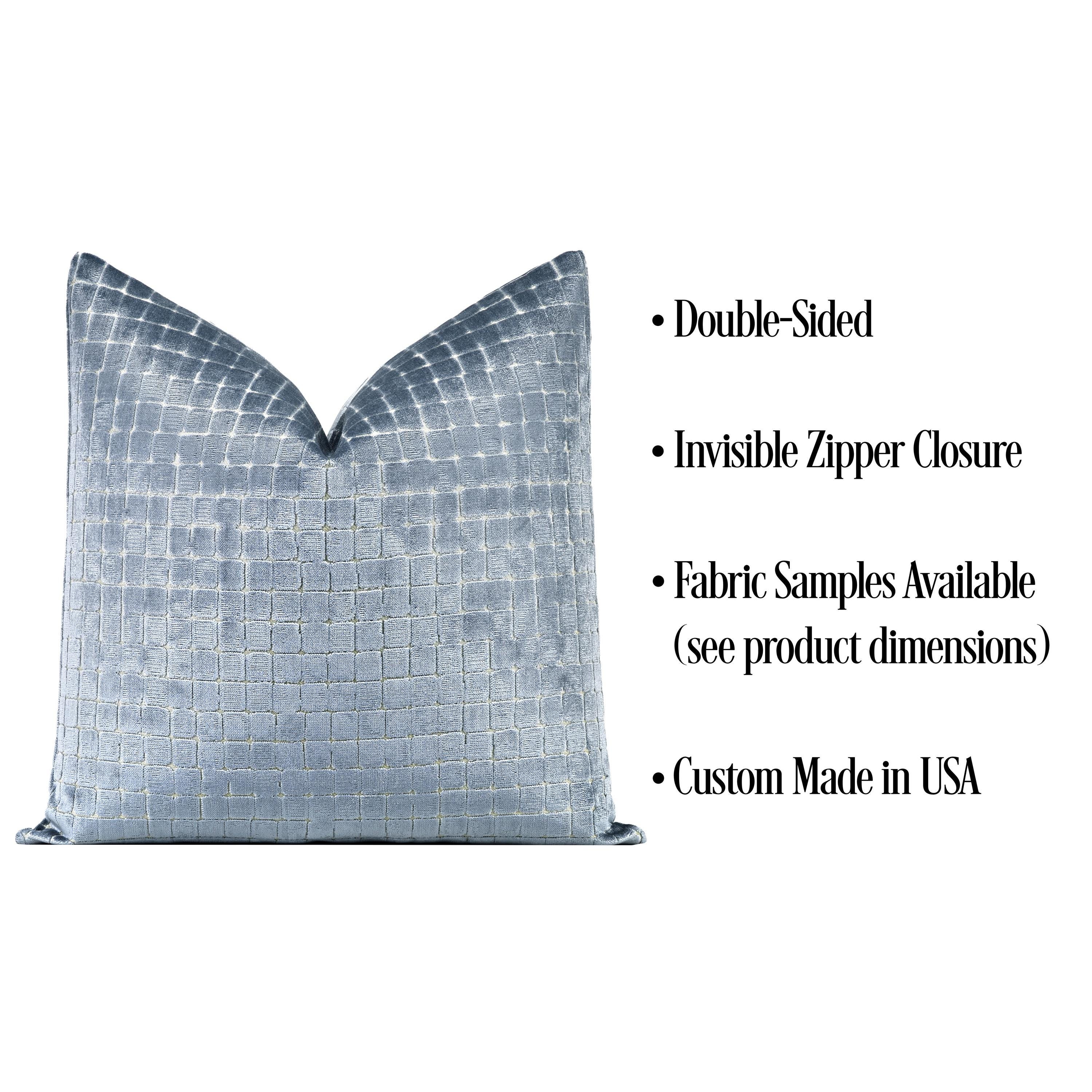 Mosaic Cut Velvet Pillow Cover, Cerulean Blue Designer Velvet Throw ...