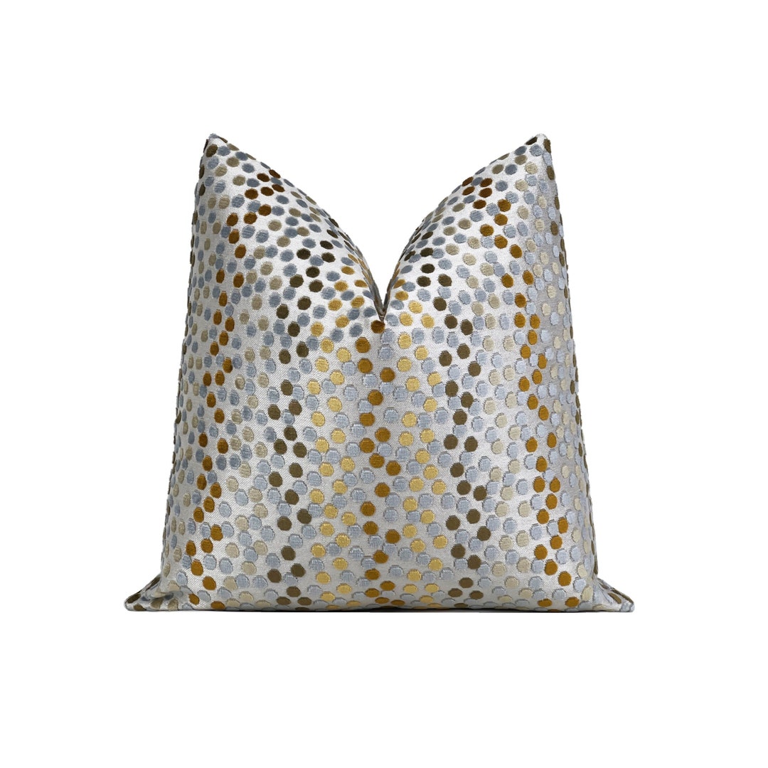Blue Gold Polka Dot Cut Velvet Pillow Cover Multi Color Designer Velvet