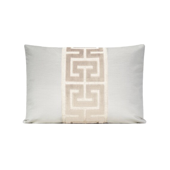 Greek key cheap trim pillow
