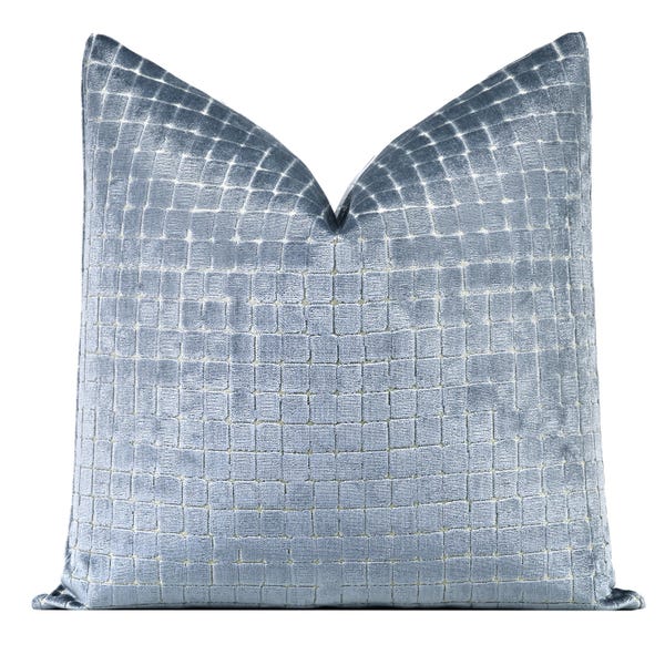 Mosaic Cut Velvet Pillow Cover, Cerulean Blue Designer Velvet Throw Pillow Cover 18x18, 20x20, 22x22, 24x24, 26x26, XL Lumbar Pillow Cover