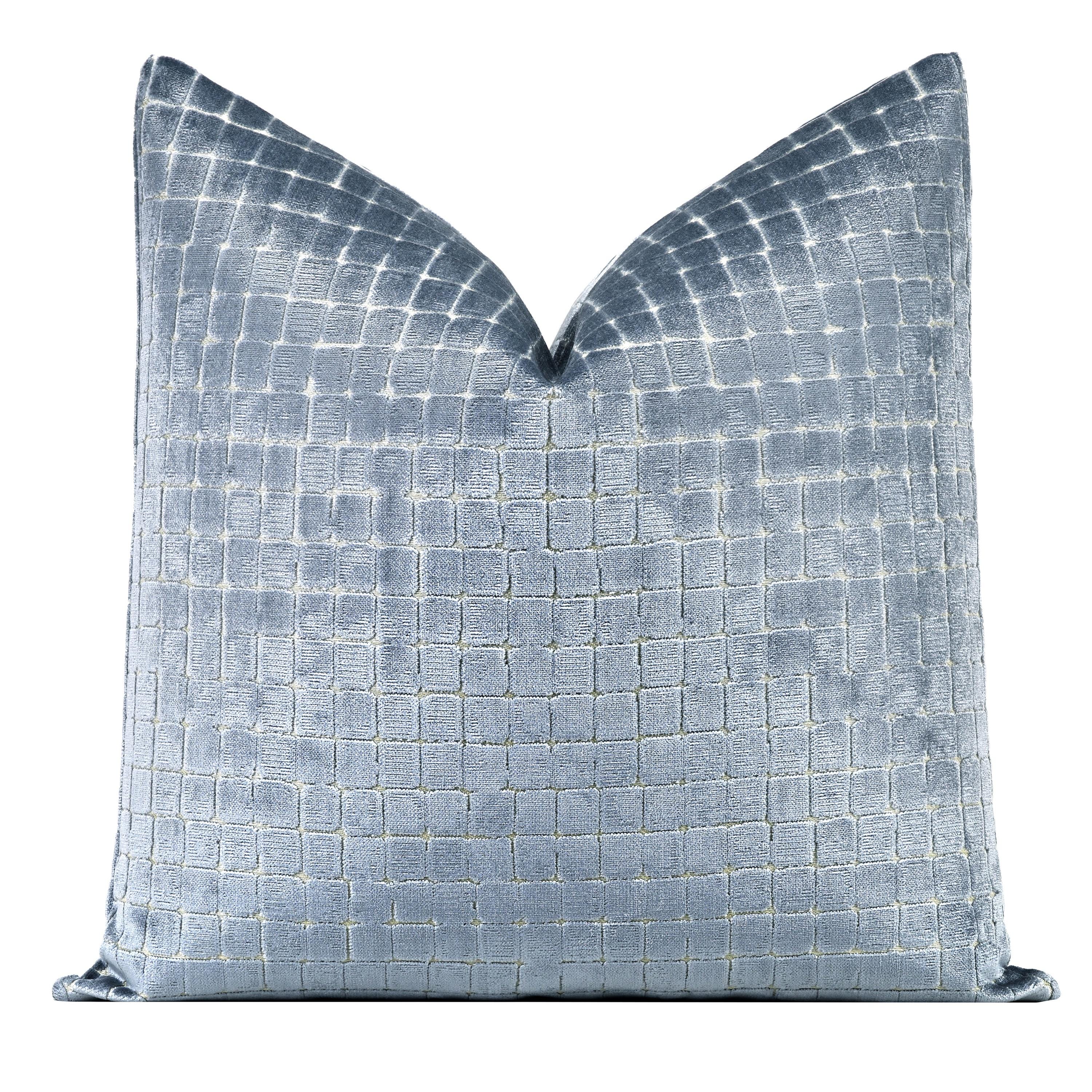 Mosaic Cut Velvet Pillow Cover, Cerulean Blue Designer Velvet Throw Pillow Cover 18x18, 20x20, 22x22, 24x24, 26x26, XL Lumbar Pillow Cover