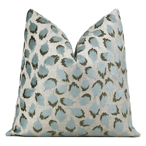 Aqua Green Velvet Pillow Cover | Ocelot Designer Velvet Throw Pillow Cover 18x18, 20x20, 22x22, 24x24, 26x26, XL Lumbar 14x36, 14x48
