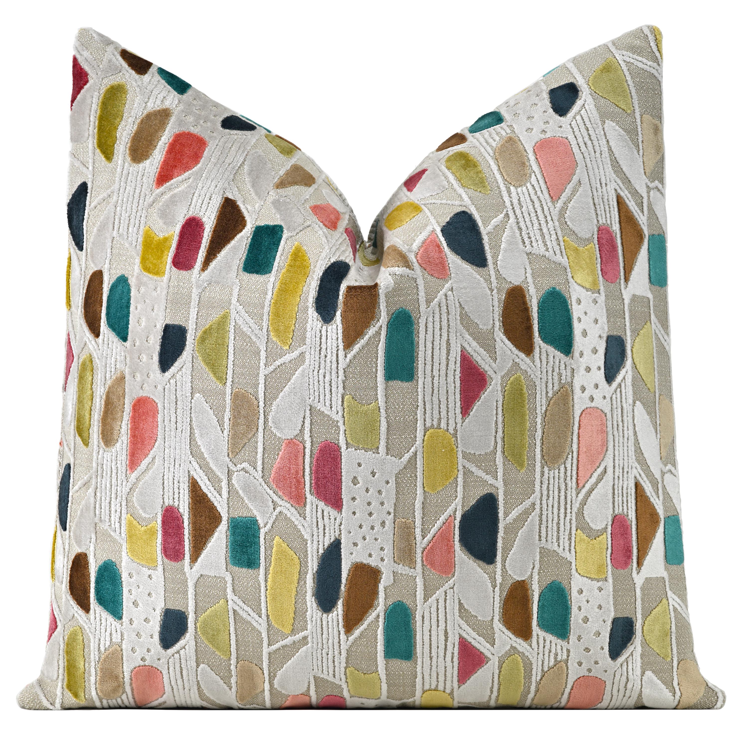 Gemma Cut Velvet Pillow Cover | Colorful Designer Cut Velvet Pillow Cover | Multi Color Throw Pillow Cover |  Lumbar | Designer XL Lumbar