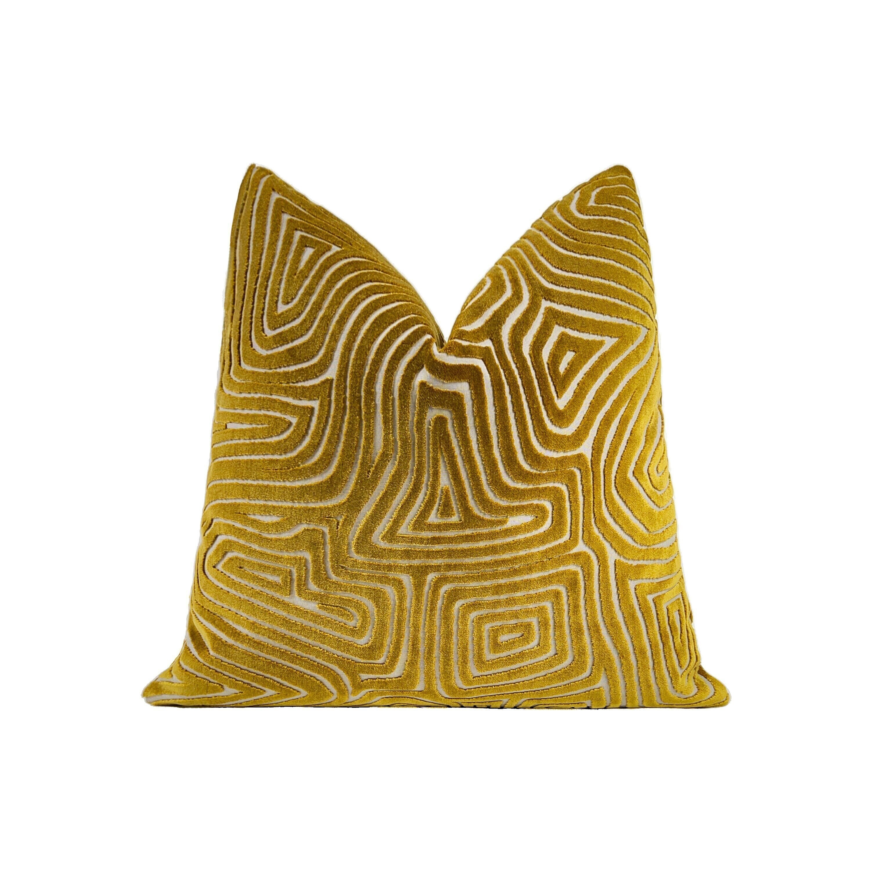 Gold Labyrinth Cut Velvet Pillow Cover, Gold Velvet Pillow Cover,  Luxurious Throw Pillow Cover 18x18, 20x20, 22x22, 24x24, 26x26