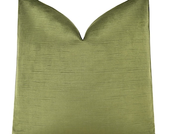 Striated Velvet Pillow Cover | Olive Green Velvet Throw Pillow Cover | Lumbar Pillow Cover | XL Lumbar | Designer Velvet Pillow Cover