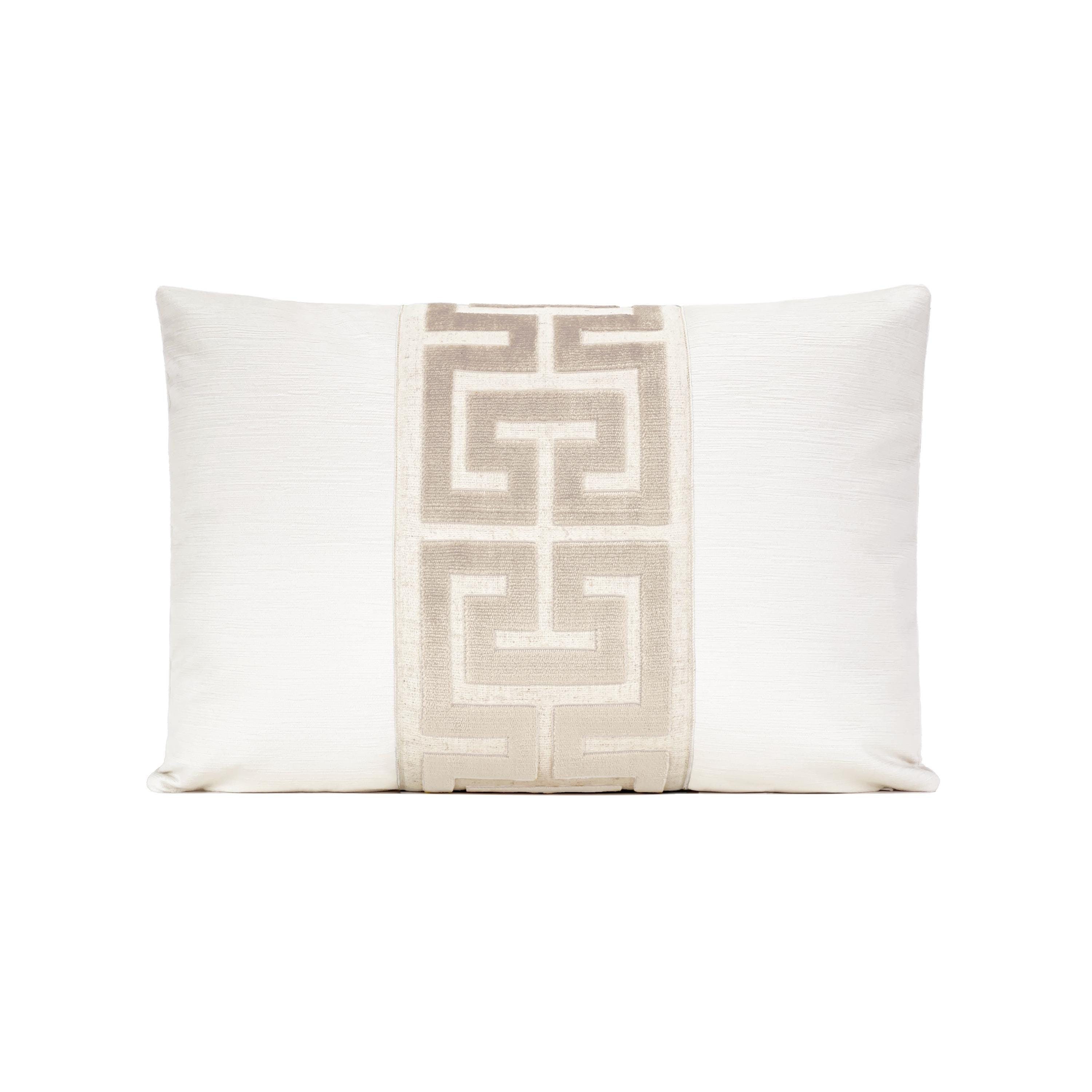 Alabaster Velvet Pillow Cover With Pearl Greek Key Trim 18x18 20x20 22x22 Lumbar 14x20 15x22 16x24 Cream Velvet Pillow Cover With Trim Etsy