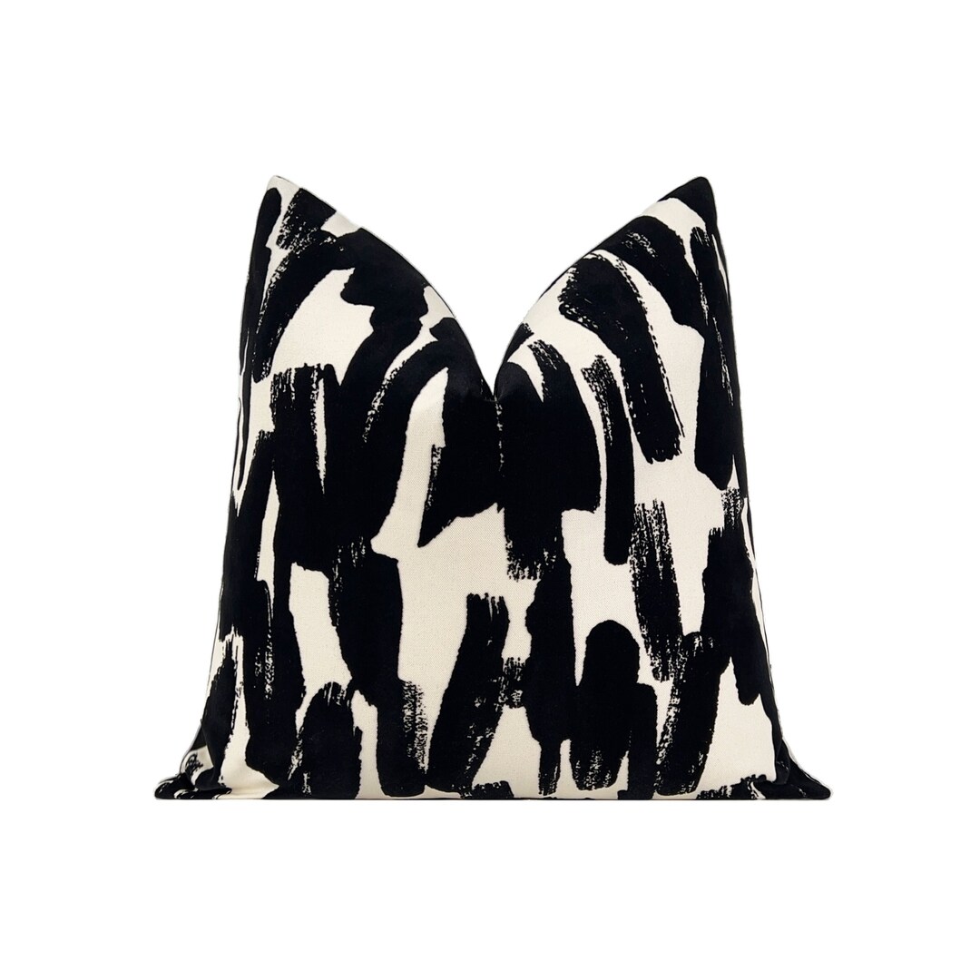 Domino Velvet Pillow Cover Black Ivory Designer Velvet Throw Pillow