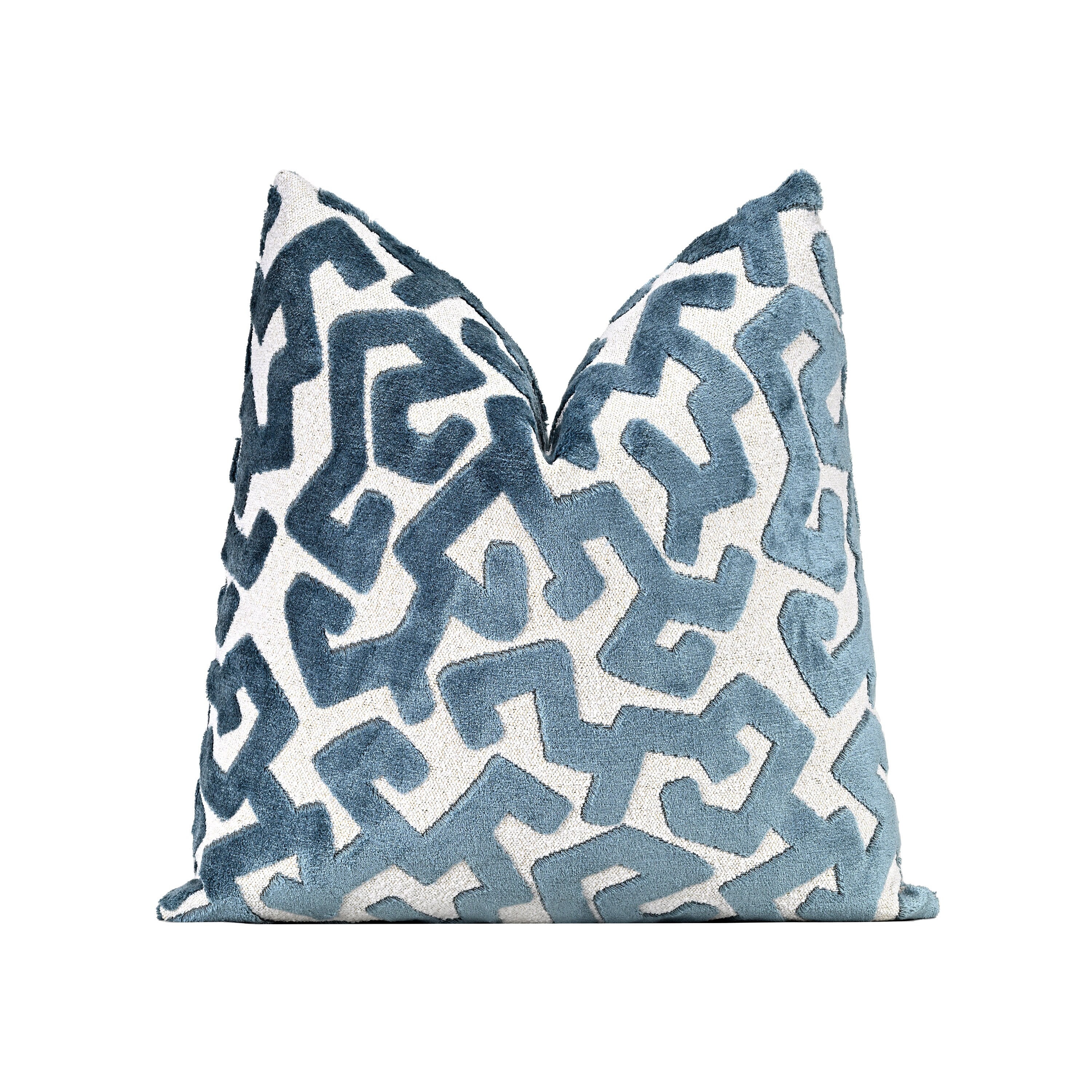 枕 JUNK. Zigzag Cut Velvet Pillow Cover, Lake Blue Designer Cut Velvet